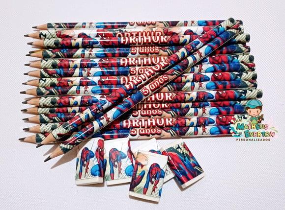 45 Kits Lápis e Borracha Personalizado Homem Aranha