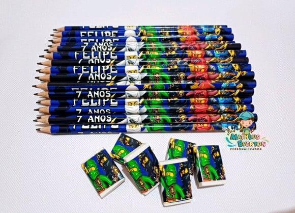 45 Kits Lápis e Borracha Personalizado Ninjago