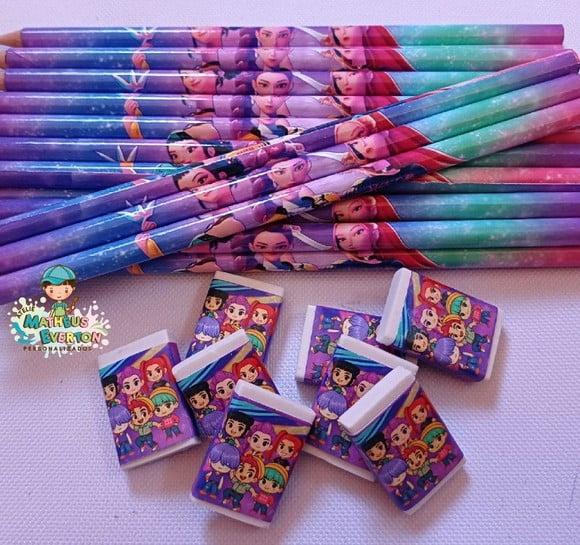 45 Kits Lápis e Borracha Personalizado Guerreiras do K-pop