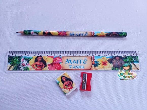 45 Kits Lápis, Borracha, Régua e Apontador Moana