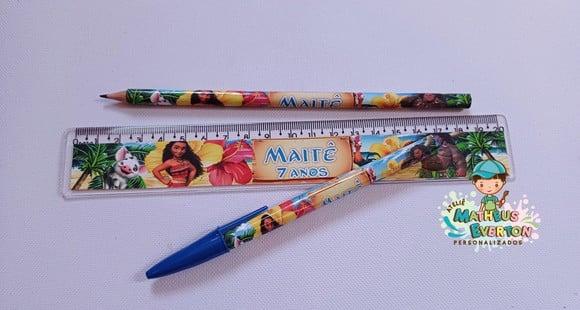 45 Kits Lápis, Caneta e Regua Personalizado Moana