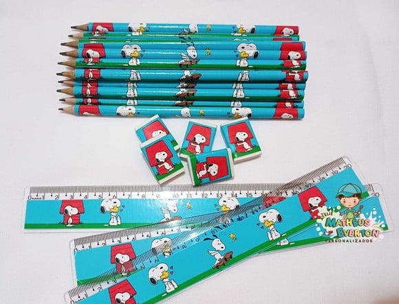 45 Kits Lápis, Régua e Borracha Personalizado Snoopy