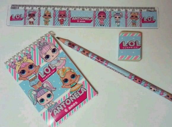 45 Kits/ Bloquinho Lapis, Regua e Borracha Personalizado Lol