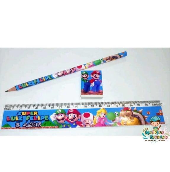 45 Kits Lápis, Réguas e Borrachas Super Mario Bros