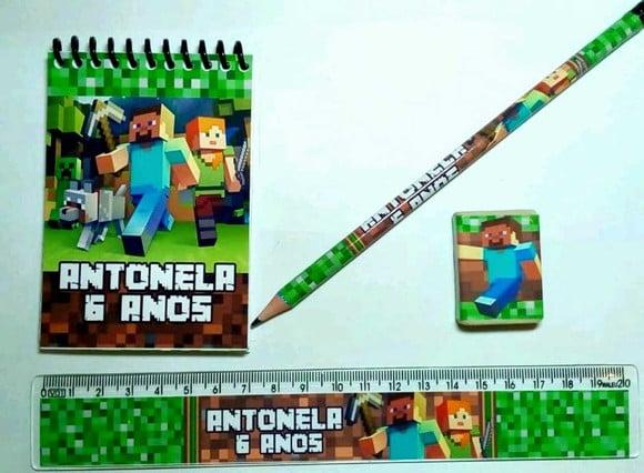 50 Kit Bloquinho, Lapis e Régua e Borracha Minecraft