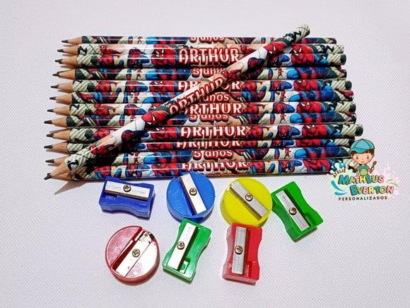 50 Kits Lápis e Apontador Personalizado Homem Aranha