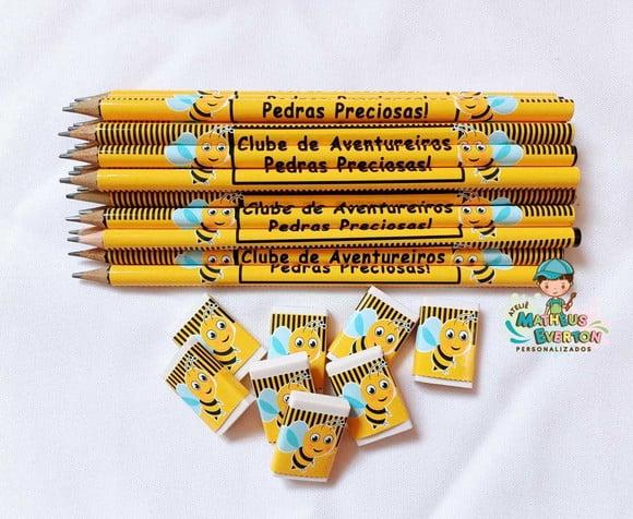 50 Kits Lápis e Borracha Personalizado Abelinha