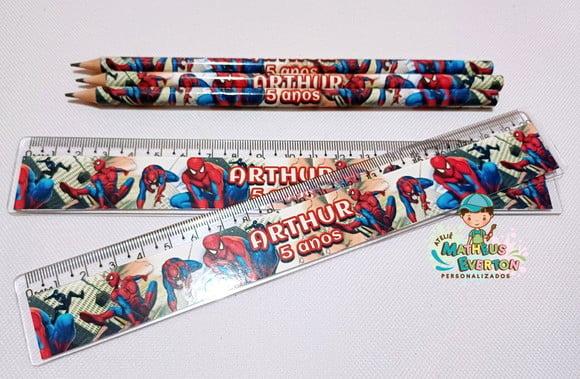 50 Kits Lápis e Régua Personalizado Homem Aranha