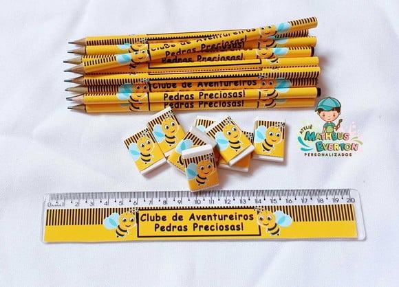 50 Lápis, 50 Réguas e 50 Borrachas Personalizado Abelinha