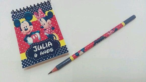 Bloquinho E Lápis Personalizado Mickey E Minnie