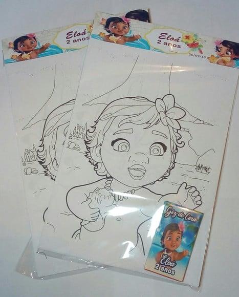 Kit Colorir + Giz de cera personalizado Moana Baby