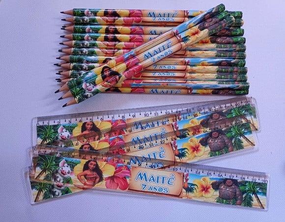25 Kits Lápis e Régua Personalizado Moana