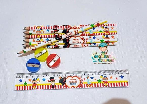 25 Kits Lápis, Régua e Apontador Personalizado Circo