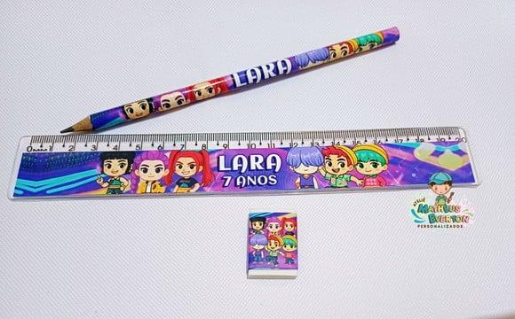25 Kits Lápis, Régua e Borracha Guerreiras de K-pop Cute