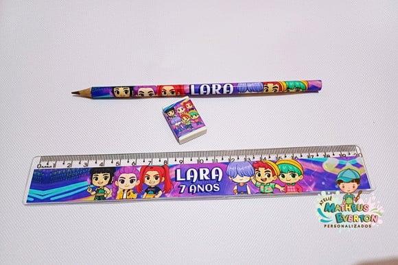 25 Kits Lápis, Régua e Borracha Guerreiras de K-pop Cute