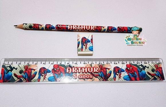 25 Kits Lápis, Régua e Borracha Homem Aranha