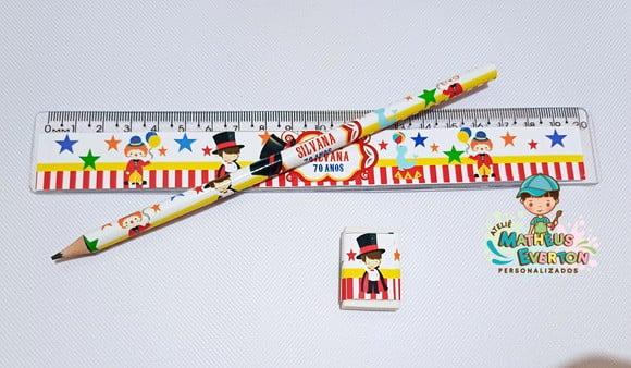 25 Kits Lápis, Régua e Borracha Personalizado Circo