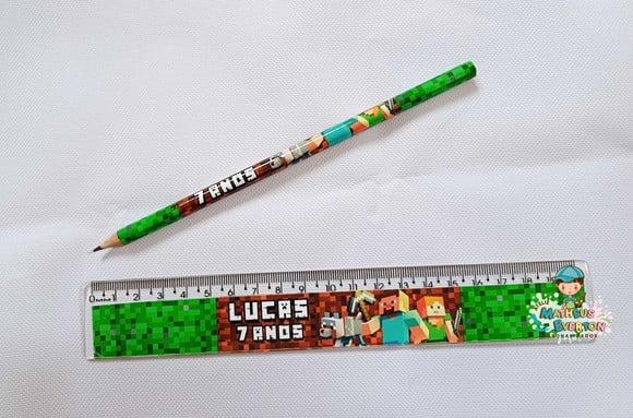 25 Lápis + 25 Réguas Personalizado Minecraft