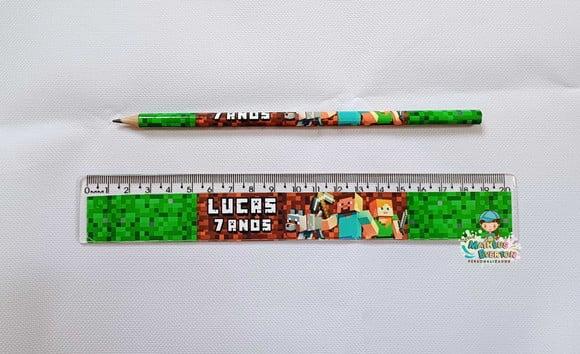 25 Lápis + 25 Réguas Personalizado Minecraft