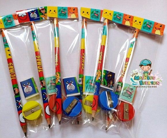 30 Kits Lápis, Borracha e Apontador Personalizado Pokémon