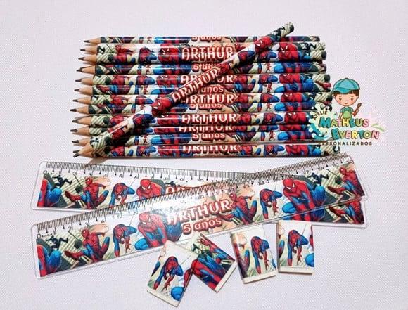 30 Kits Lápis, Régua e Borracha Personalizado Homem Aranha