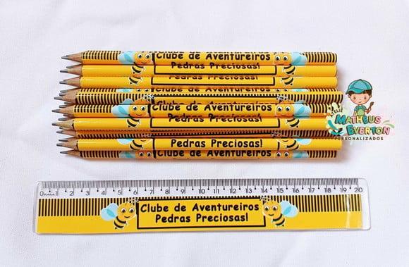 30 Lápis + 30 Réguas Personalizado Abelinha