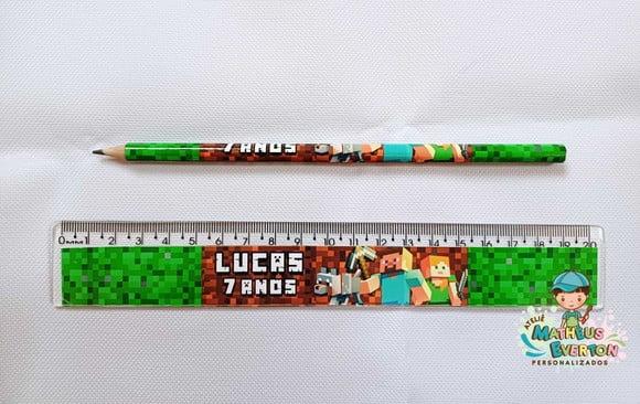 30 Lápis + 30 Réguas Personalizado Minecraft