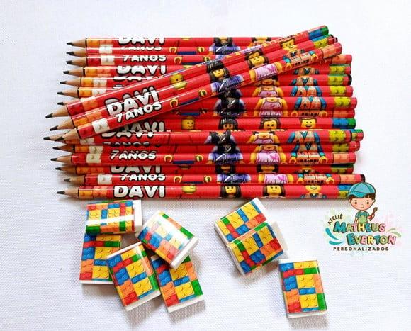 35 Kits Lápis e Borracha Personalizado Lego Atu