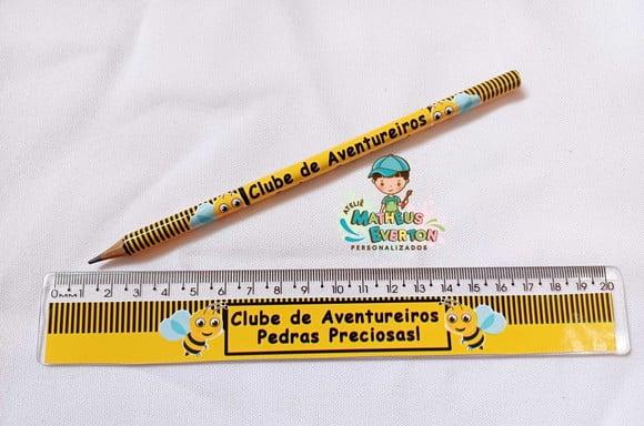 35 Kits Lápis e Régua Personalizado Abelinha