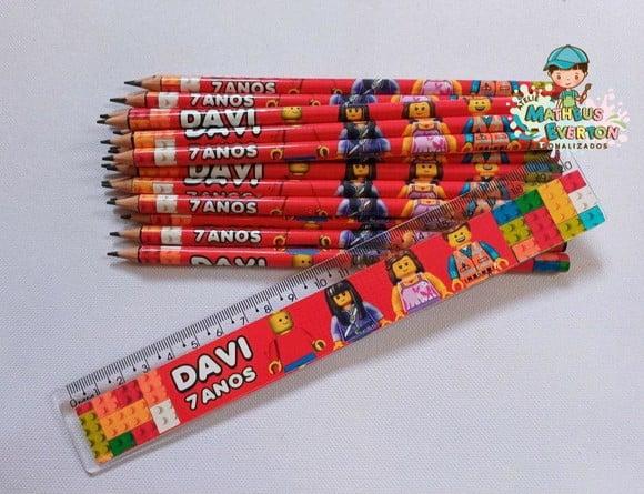 35 Kits Lápis e Régua Personalizado Lego Atu