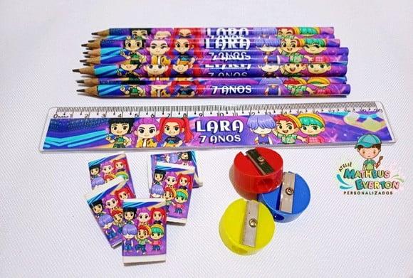 35 Kits Lápis, Borracha, Régua e Apontador Guerreiras de K-