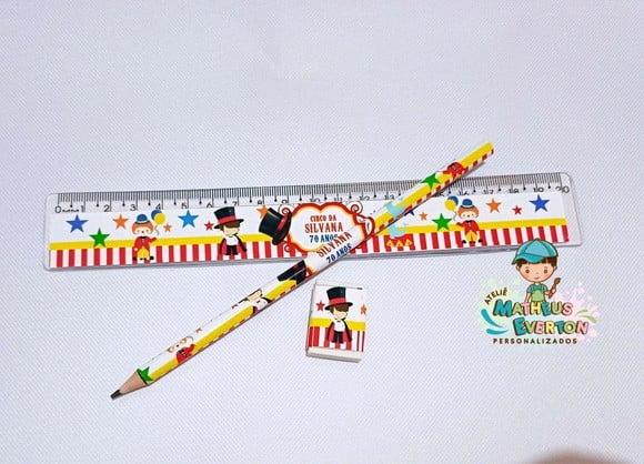 35 Kits Lápis, Régua e Borracha Personalizado Circo