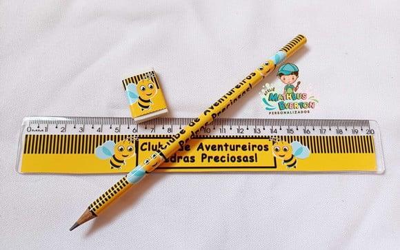 35 Lápis, 35 Réguas e 35 Borrachas Personalizado Abelinha