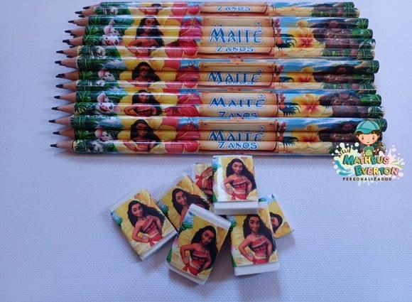 40 Kits Lápis e Borracha Personalizado Moana