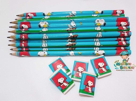 40 Kits Lápis e Borracha Personalizado Snoopy