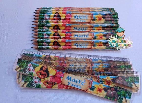 40 Kits Lápis e Régua Personalizado Moana