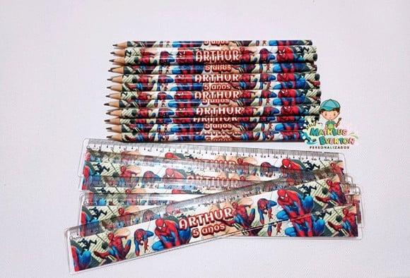 40 Kits Lápis e Régua Personalizado Homem Aranha
