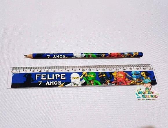 40 Kits Lápis e Régua Personalizado Ninjago