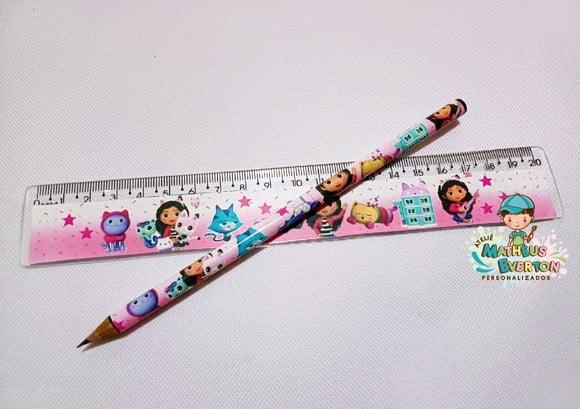 40 Kits Lápis e Réguas Personalizado a Casa Mágica da Gabi