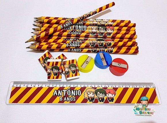 40 Kits Lápis, Borracha, Régua e Apontador Harry Potter