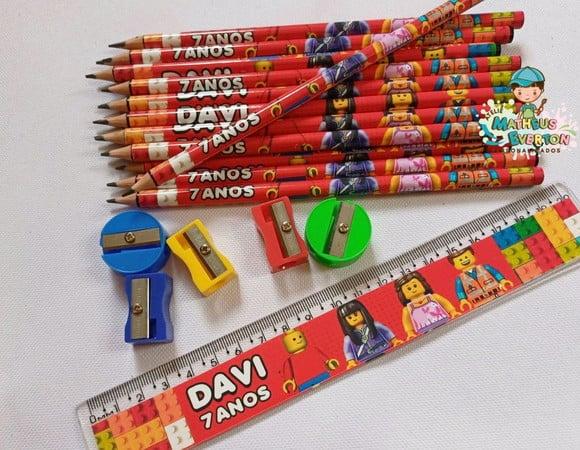 40 Kits Lápis, Régua, e Apontador Lego Atu