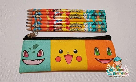 45 Kits Lapis + Estojo Slim Personalizado Pokémon Tam: 19x7