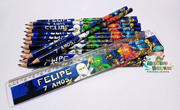 45 Kits Lápis e Régua Personalizado Ninjago