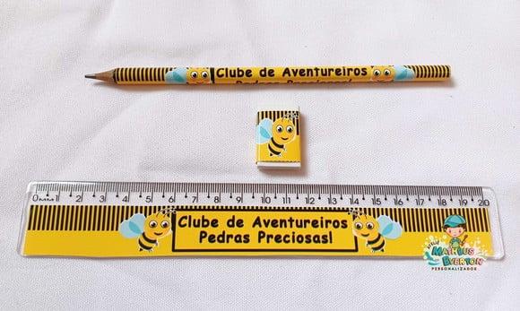 45 Lápis, 45 Réguas e 45 Borrachas Personalizado Abelinha