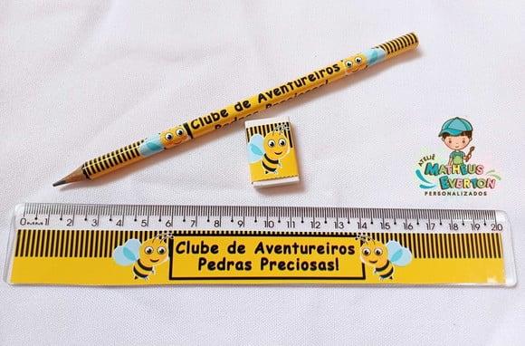 45 Lápis, 45 Réguas e 45 Borrachas Personalizado Abelinha