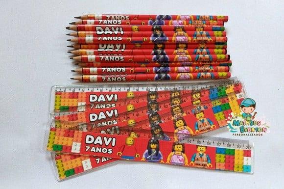 50 Kits Lápis e Régua Personalizado Lego Atu