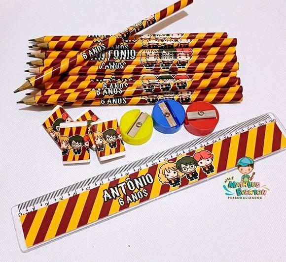 50 Kits Lápis, Borracha, Régua e Apontador Harry Potter