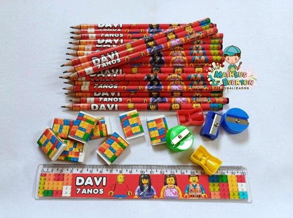 50 Kits Lápis, Régua, Borracha e Apontador Lego Atu