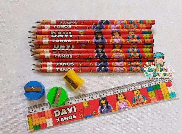 50 Kits Lápis, Régua, e Apontador Lego Atu