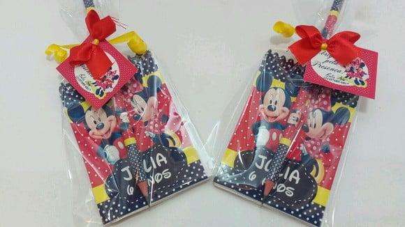Bloquinho E Lápis Personalizado Mickey E Minnie